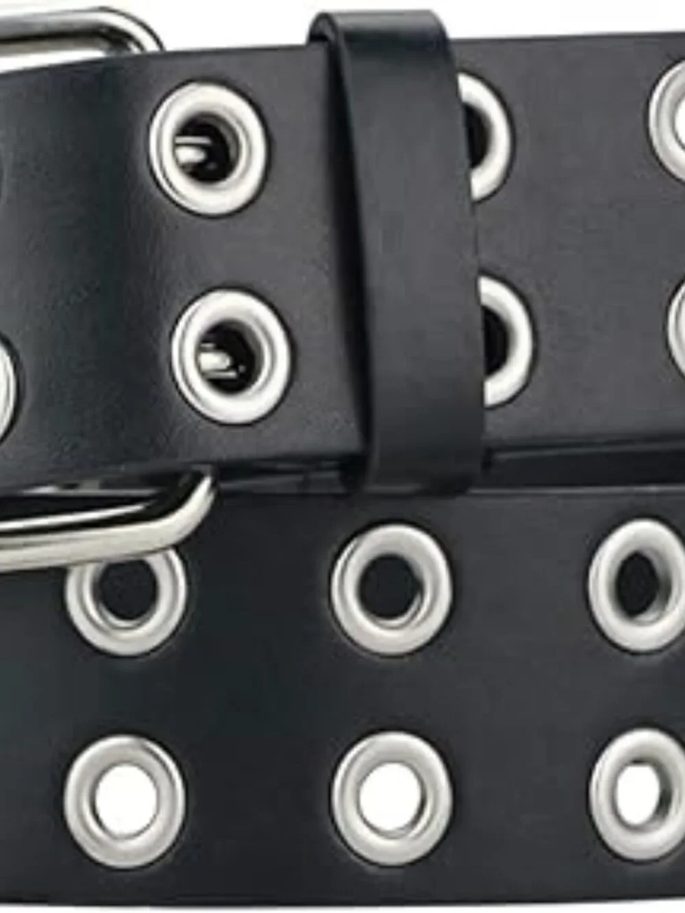 Women's Black Leather Grommet Belt with Double Holes‎ Size Large